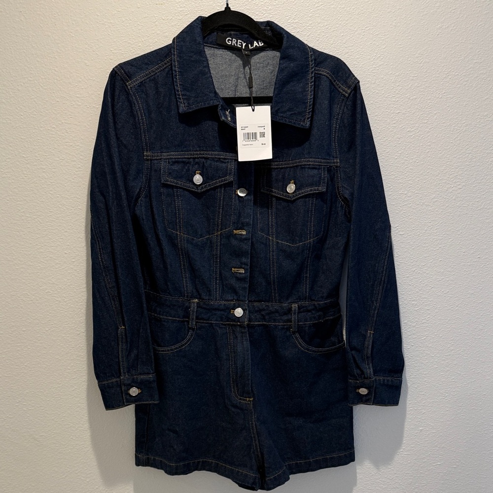 GREY LAB Women's Dark Denim Jean Romper